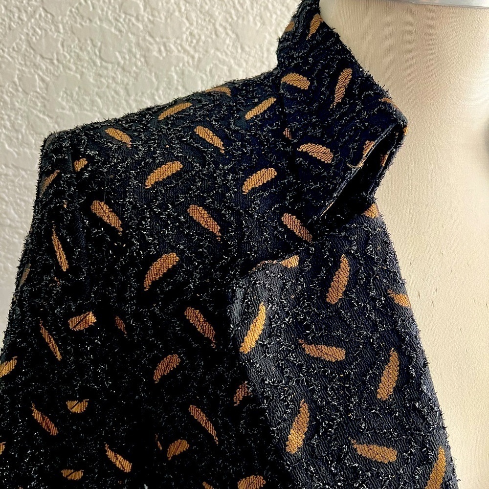 Eva Polini Couture 90’s Womens Blazer textured black and gold feather print Sz 8 - Picture 2 of 7